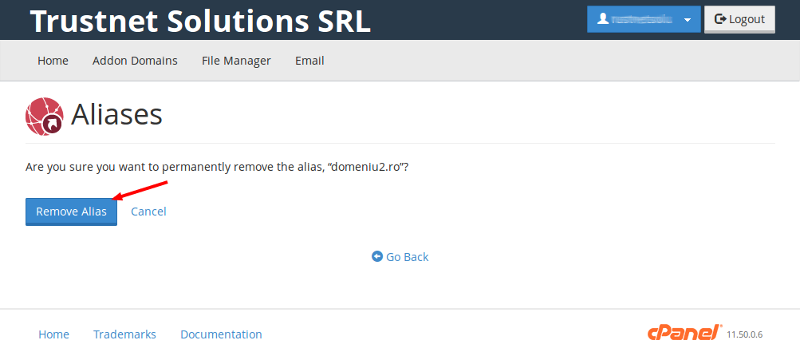 Confirm Remove Aliases