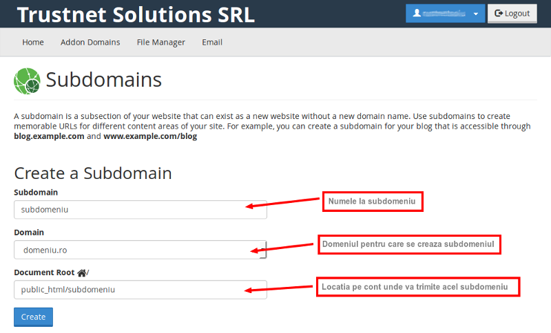 Creare subdomenii in cPanel
